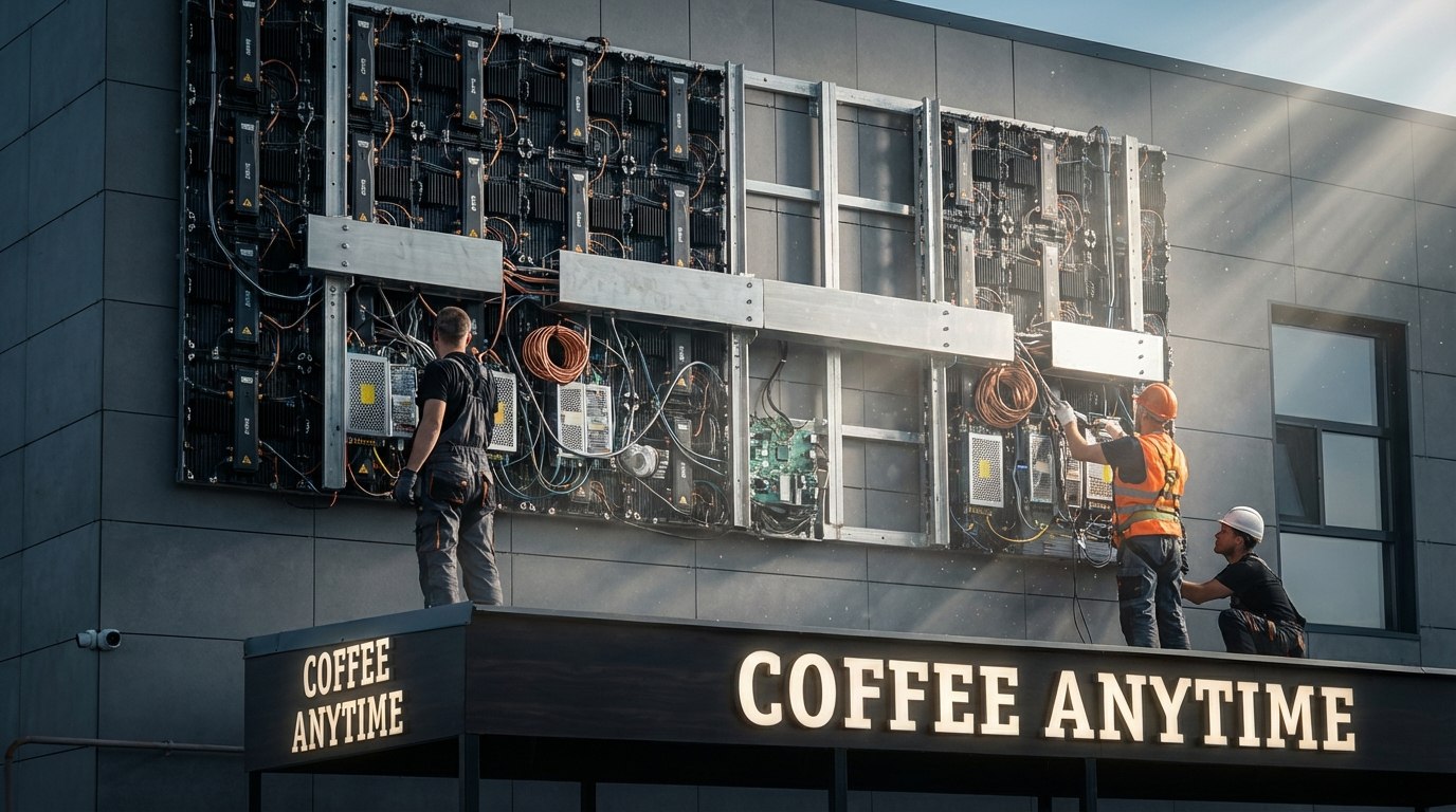 Монтаж LED-экрана на фасаде